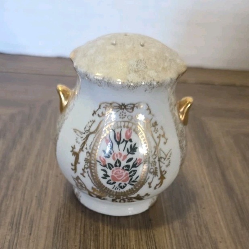 Enesco Japan floral ceramic salt shaker, gold trim, MPN 504, replacement